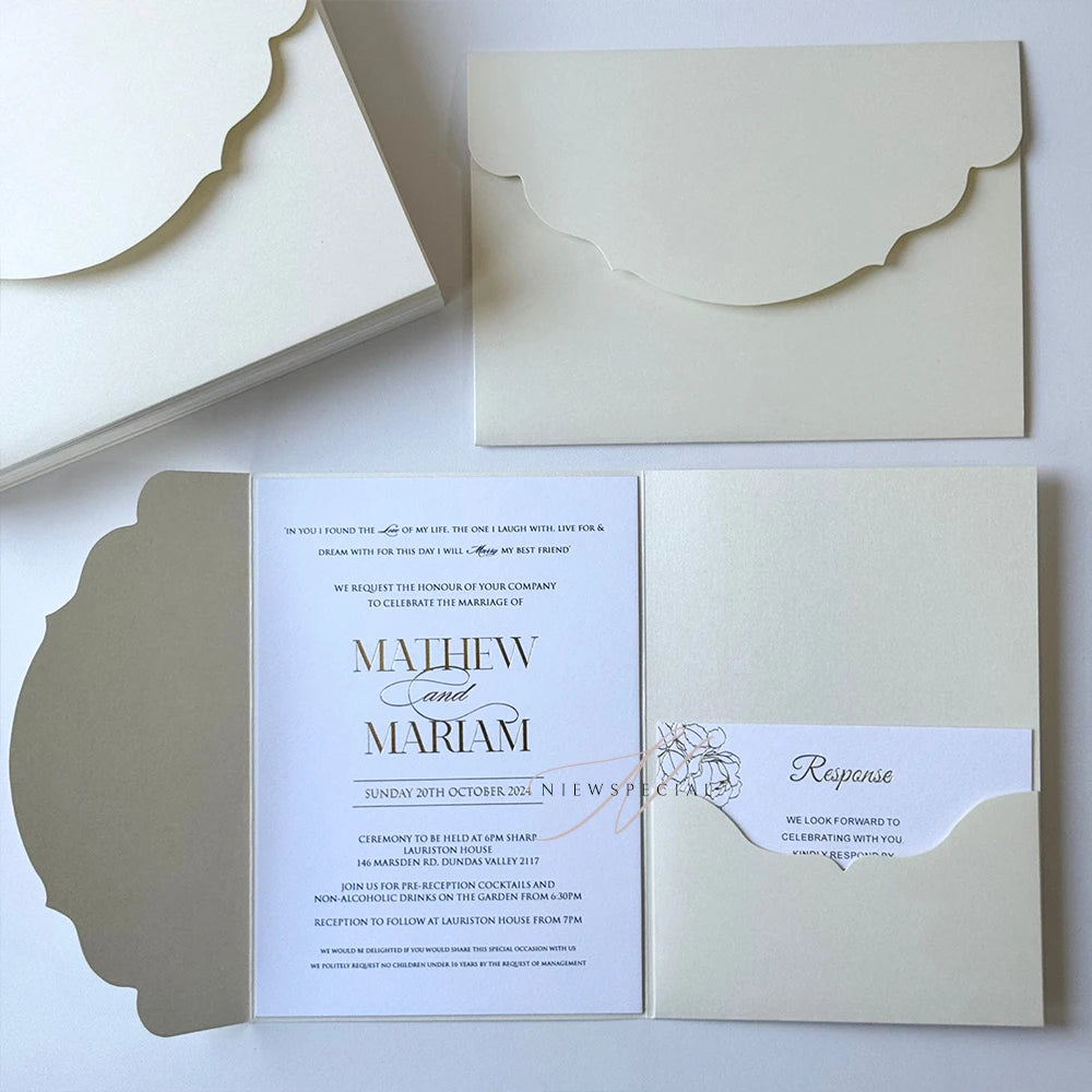 Convites Pocketfold DIY Premium – 10, 20 ou 25 Unidades | Elegância Personalizável para Casamentos