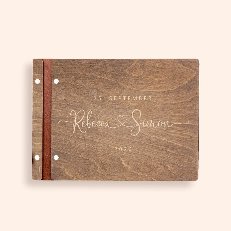 Livro de Honra em Madeira Personalizado A4/A5 | Álbum de Assinaturas, Fotografias e Recordações