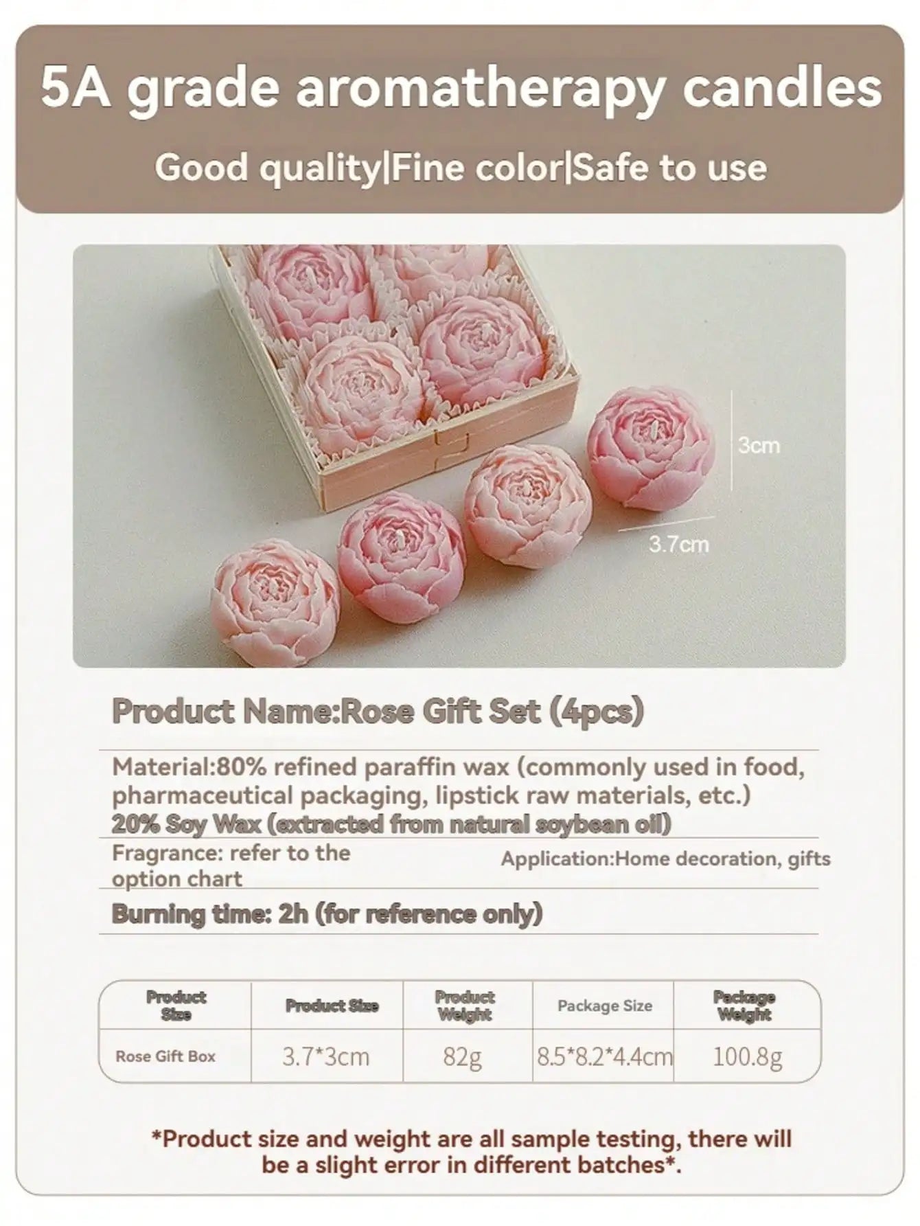 Kit com 4 Velas Artesanais em Forma de Rosa — Caixa Presente
