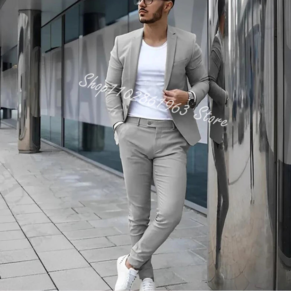 Fato Masculino Cinzento – Conjunto de 2 Peças para Casamento e Eventos Formais
