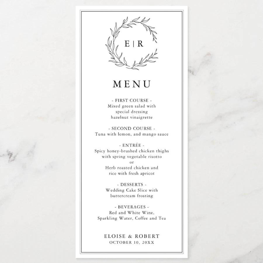 Menus de Casamento Personalizados com Caligrafia Elegante