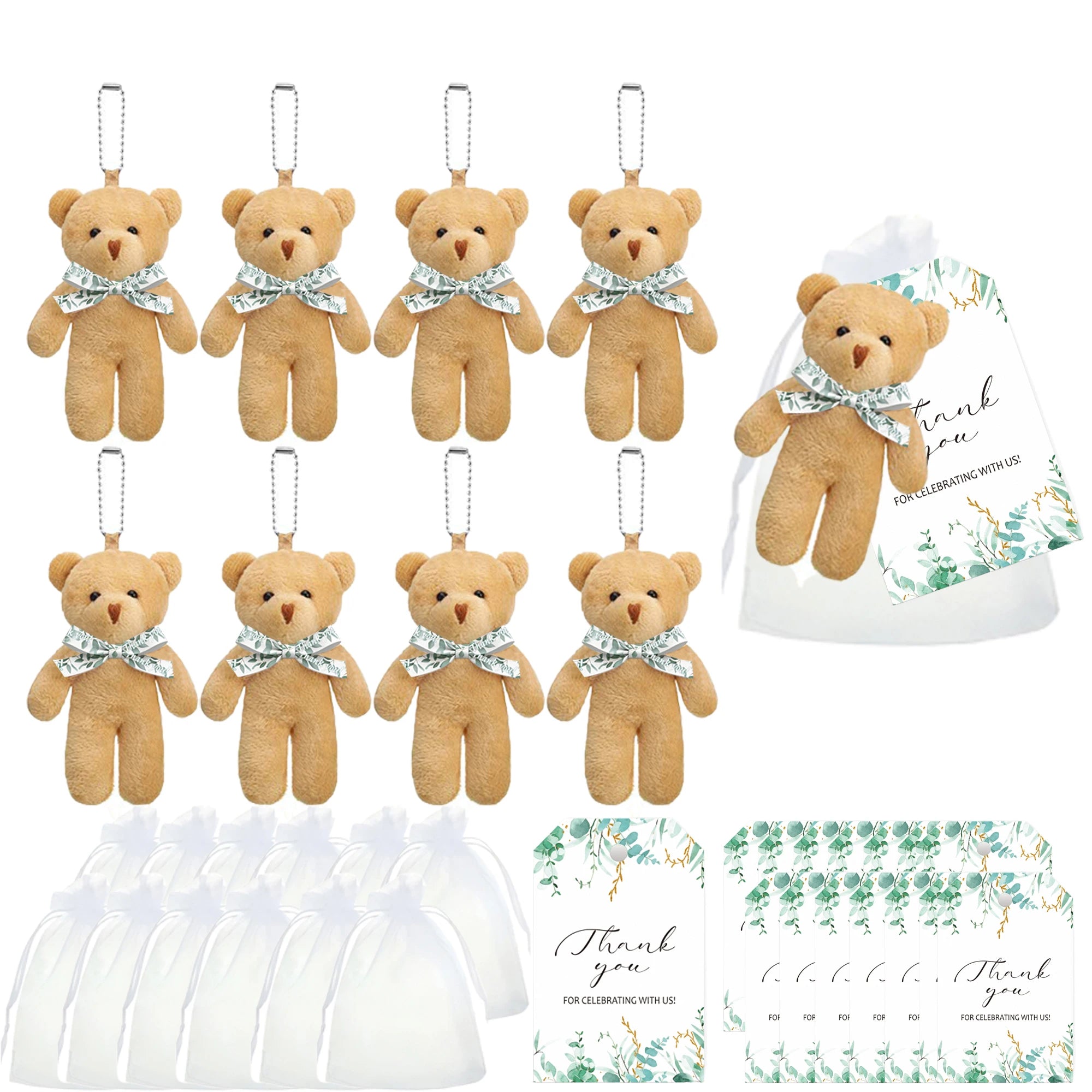 Mini Ursinhos com Chaveiro e Tag de Agradecimento