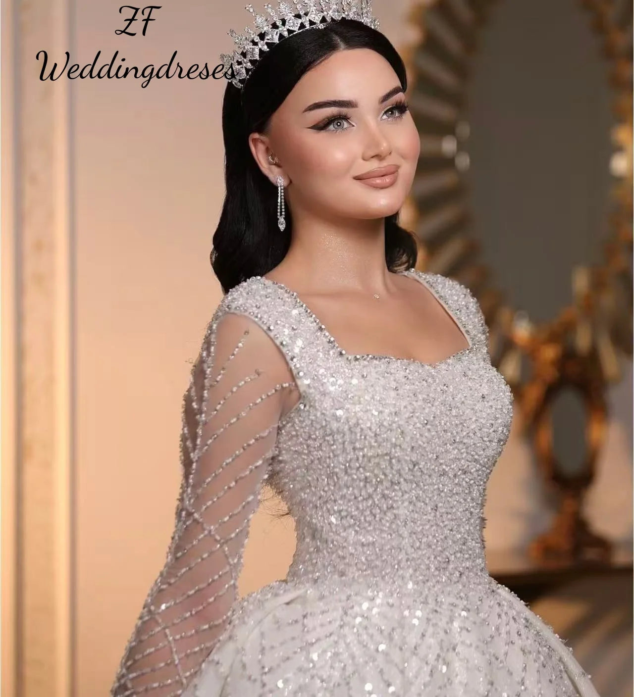 Vestido de Noiva Princesa Luxuoso com Decote Quadrado e Brilho