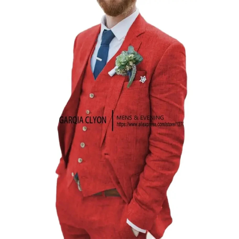 Fato de Linho Retro de 3 Peças para Homem