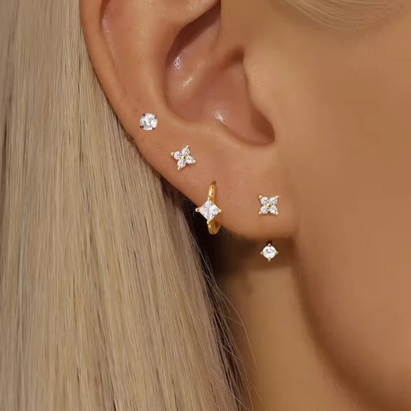 Conjunto de 4 Brincos de Argola em Aço Inoxidável com Zircónias