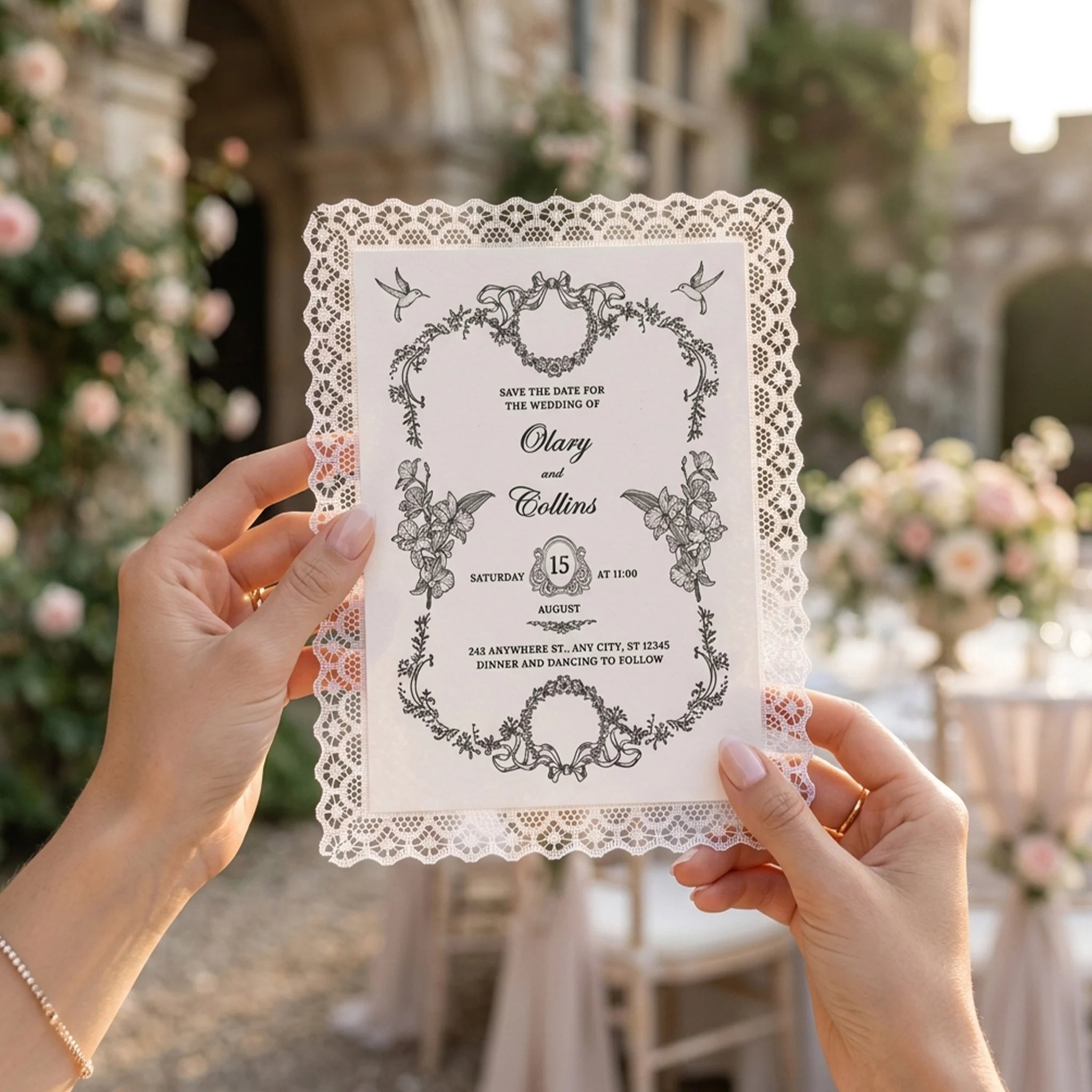 **Convites de Casamento Artesanais em Renda – Cartões Personalizados para Casamentos Modernos, Festas e Jantares Especiais**