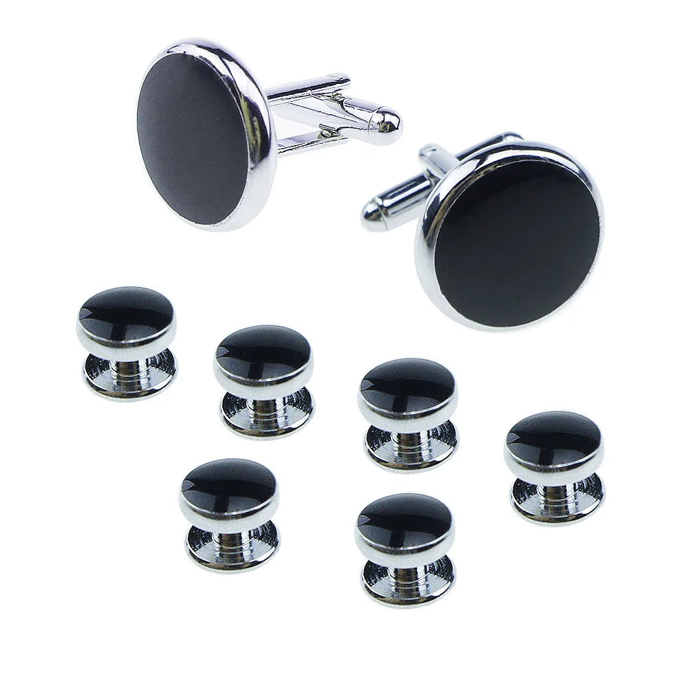 Conjunto de 8 Peças com Botões de Punho e Pregadeiras em Madrepérola