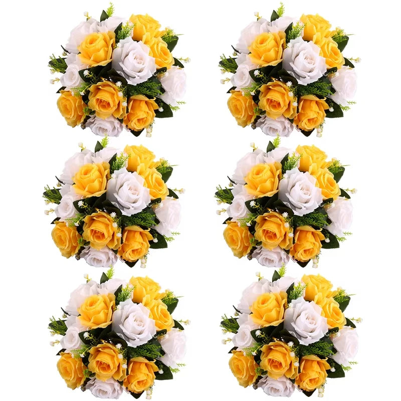 Conjunto de 6 Bolas Florais Artificiais com Rosas – Centros de Mesa para Casamentos