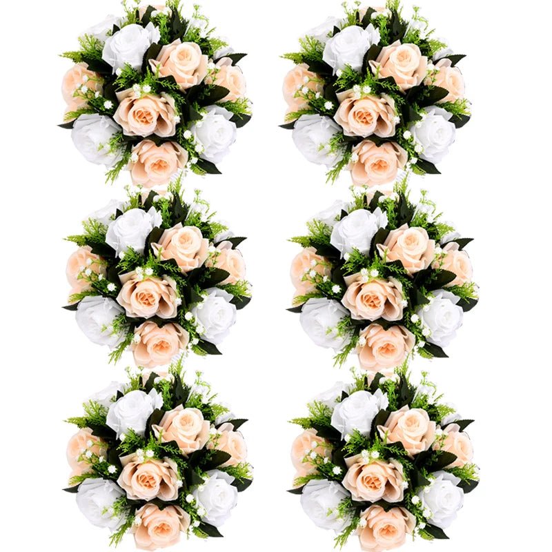 Conjunto de 6 Bolas Florais Artificiais com Rosas – Centros de Mesa para Casamentos