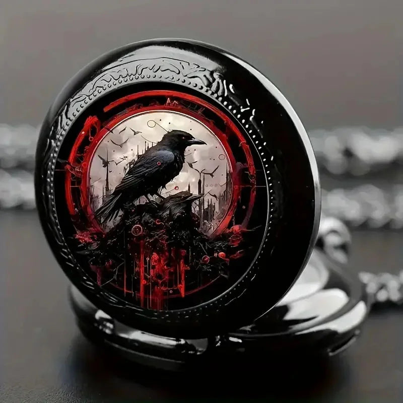 Relógio de Bolso Vintage com Corvo
