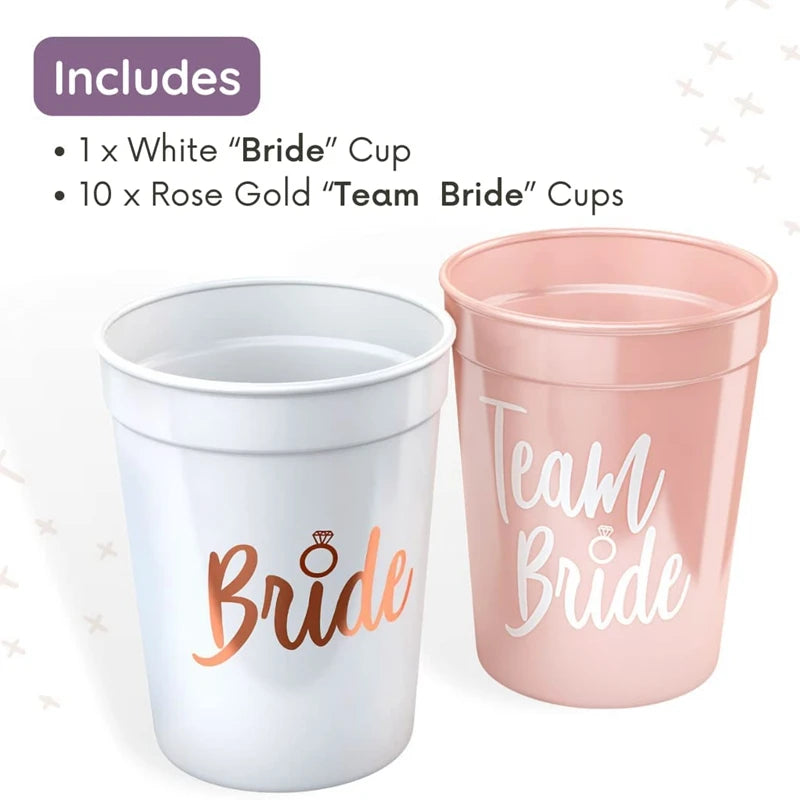 Copos "Bride & Team Bride" – Conjunto para Despedida de Solteira