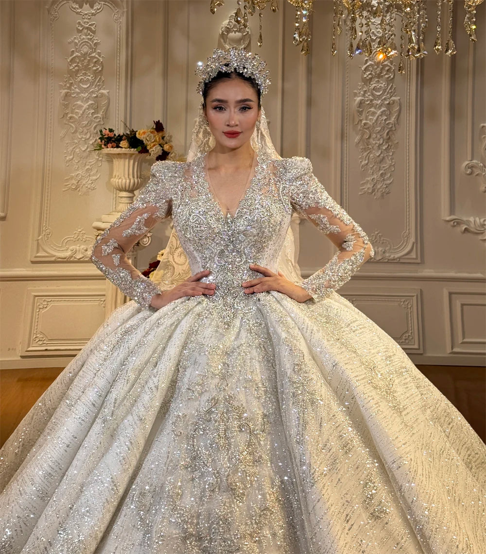 Vestido de Noiva NS5068 Bordado com Decote em V — Amanda Novia