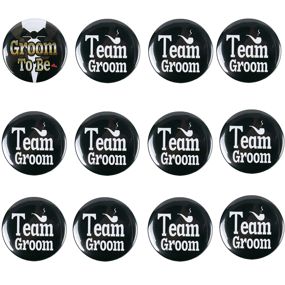 Pins "Groom to Be" e "Team Groom" – Distintivos para Despedida de Solteiro