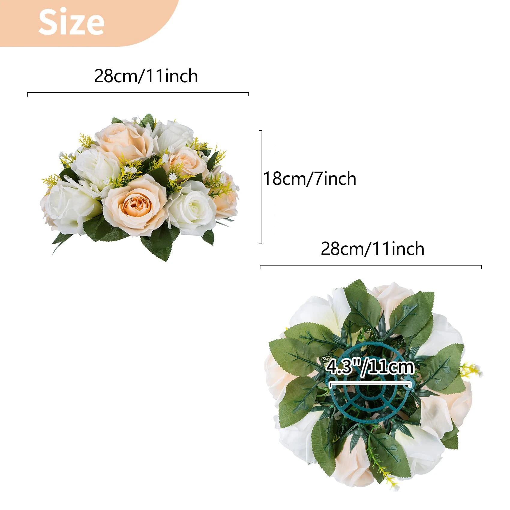 Conjunto de 6 Bolas Florais Artificiais com Rosas – Centros de Mesa para Casamentos