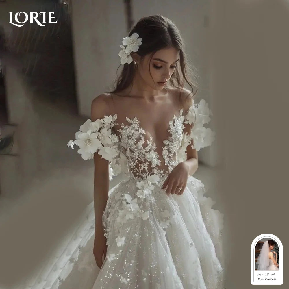 Vestido de Noiva Curto Vintage com Flores 3D e Decote Coração
