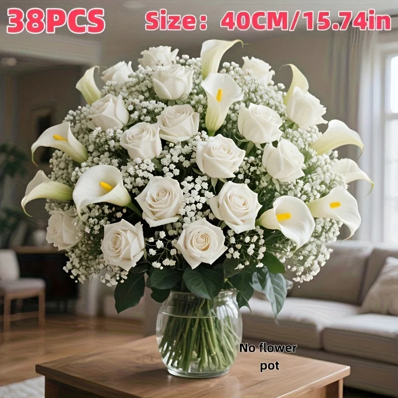 Bouquet Artificial de Rosas e Copos-de-Leite – 38 Flores para Decoração