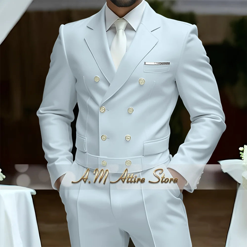 Fato Masculino Branco de Luxo – Blazer Cruzado e Calças Elegantes