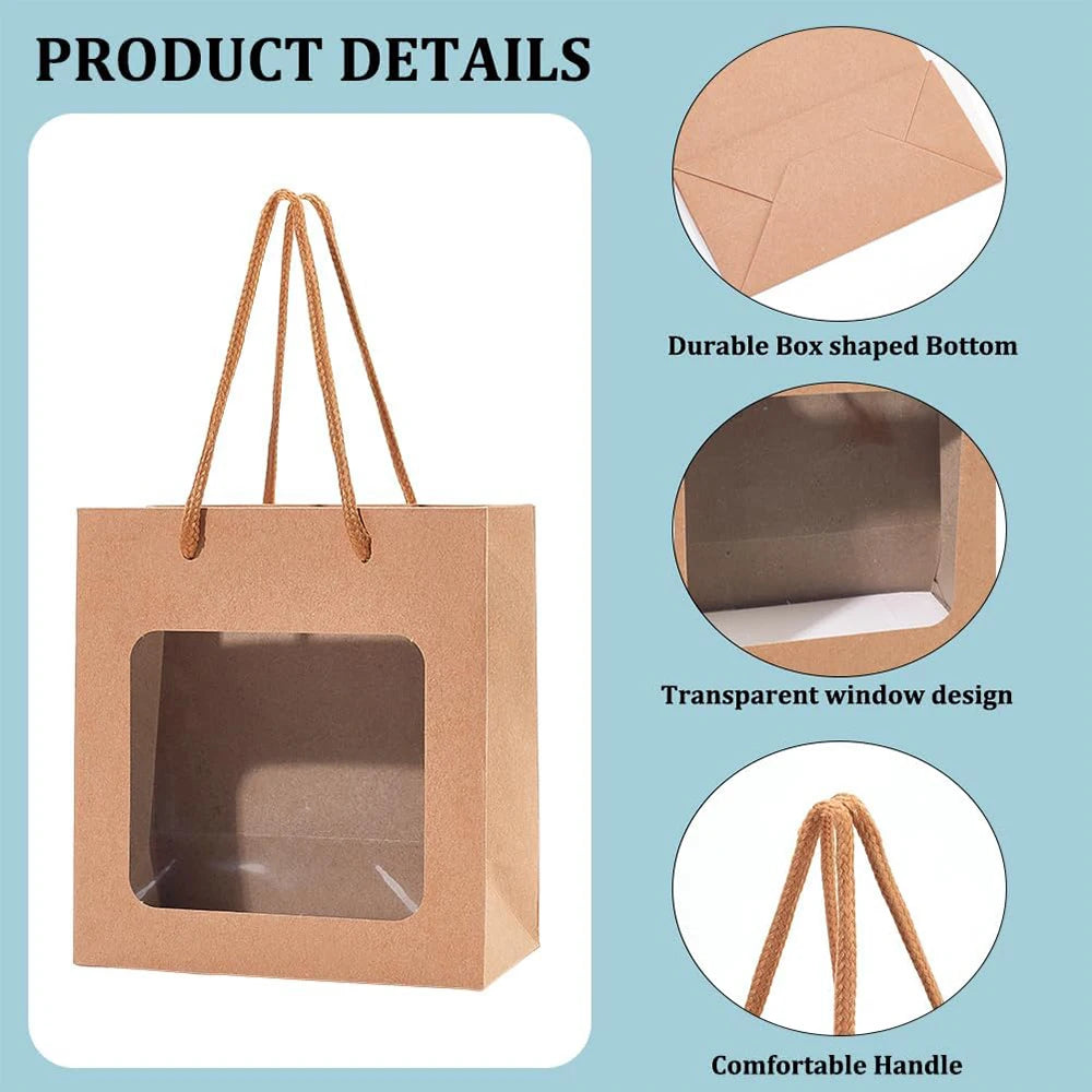 Sacola Kraft com Janela Transparente para Presentes e Lembranças