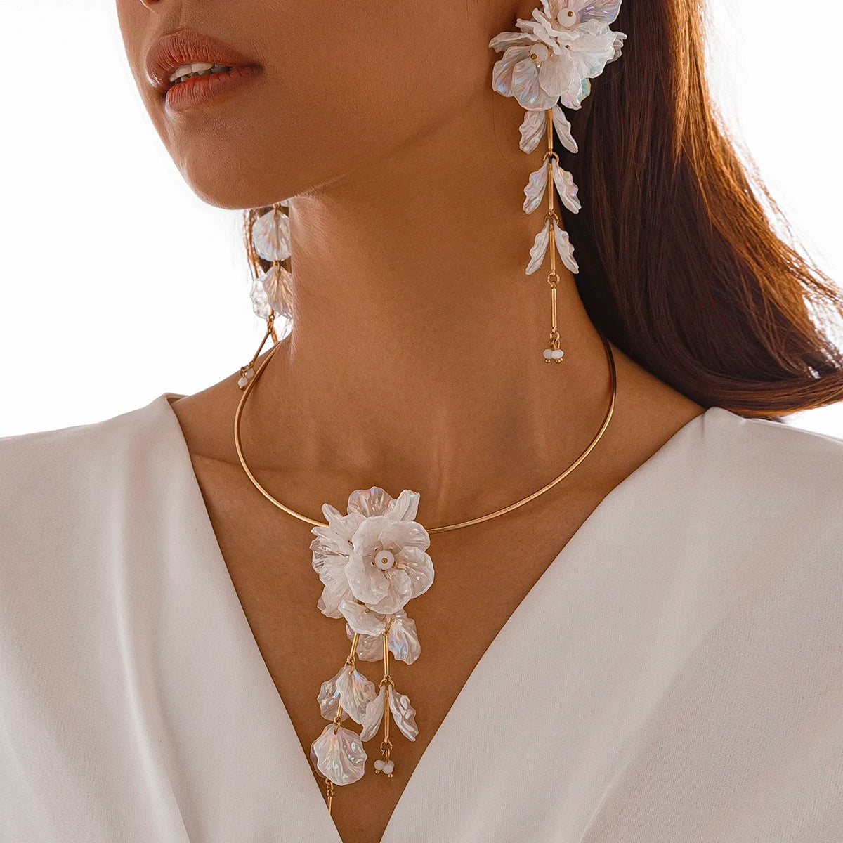 Conjunto de Colar e Brincos Boho Floral