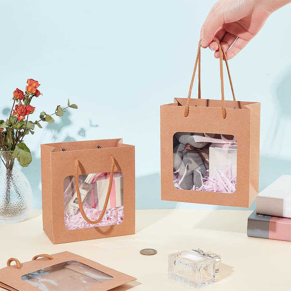 Sacola Kraft com Janela Transparente para Presentes e Lembranças