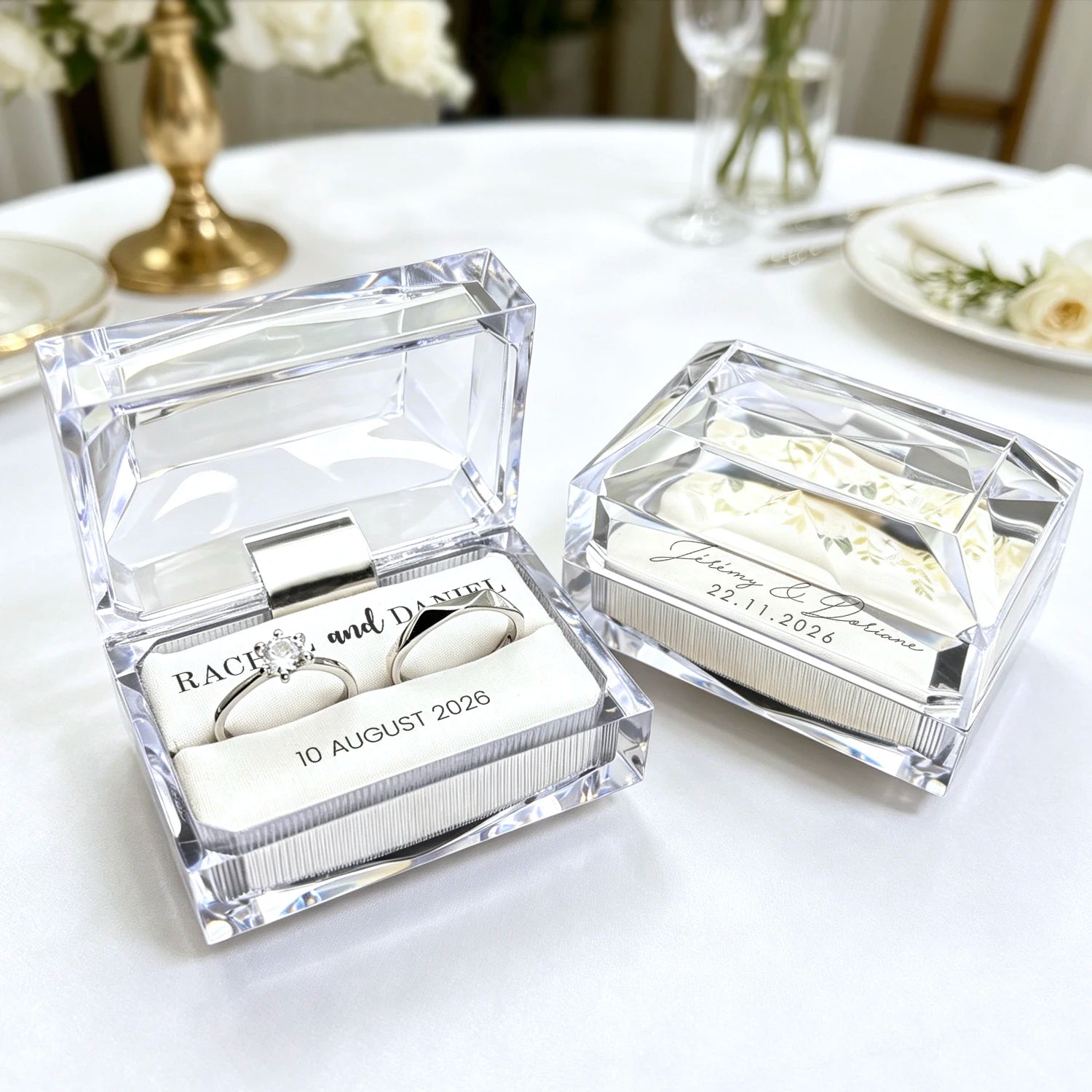 Custom wedding ring box for 2 rings Personalized Acrylic Ring Box for bride and groom before church Ring Box for the Wedding
