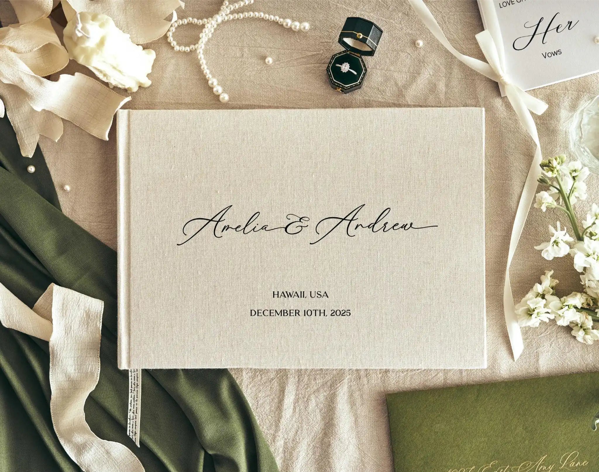 Livro de Honra em Linho Personalizado | Álbum para Fotografias Polaroid e Mensagens
