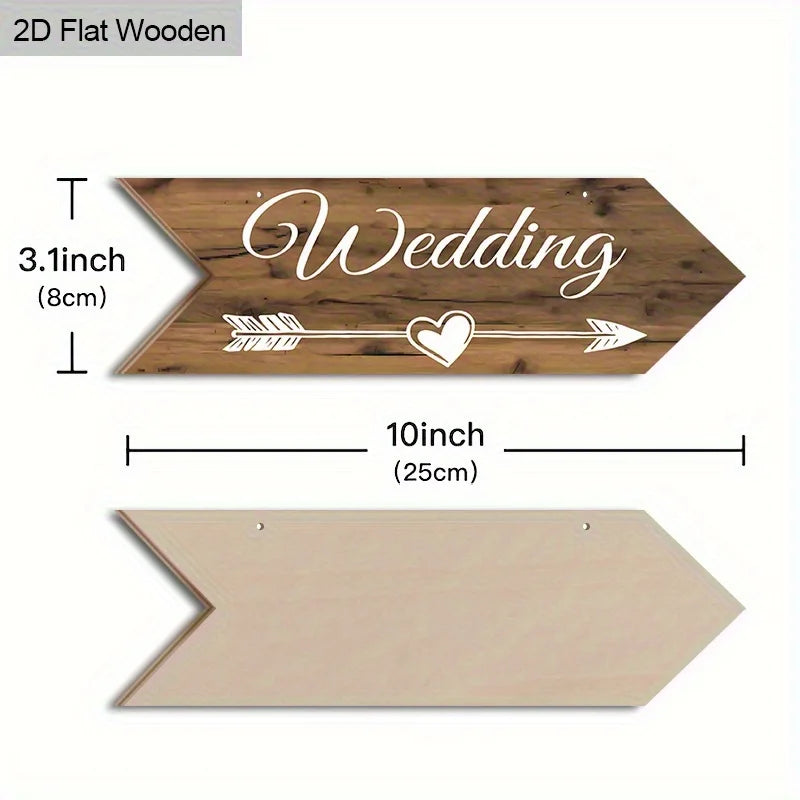 Placa de Madeira "Wedding" com Seta – Decoração Rústica para Casamento