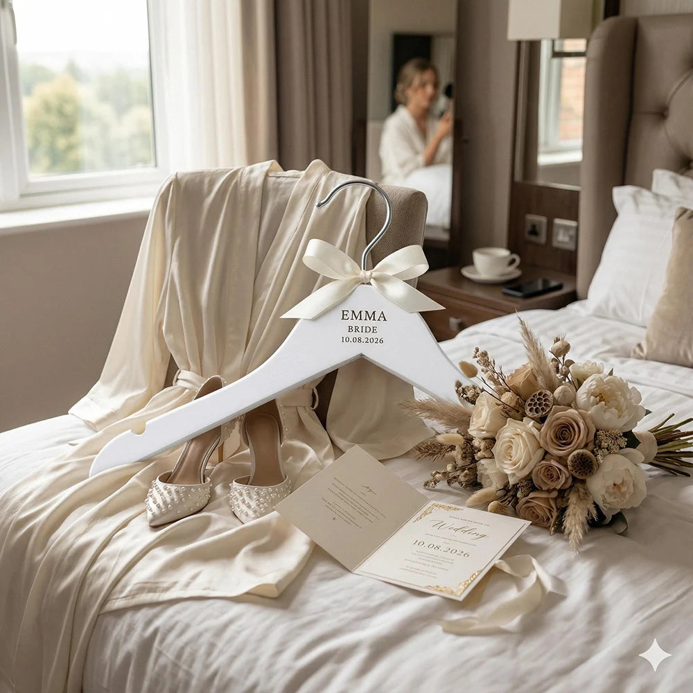 Cabide de Madeira Gravado Personalizado – A Recordação Perfeita para o Seu Casamento