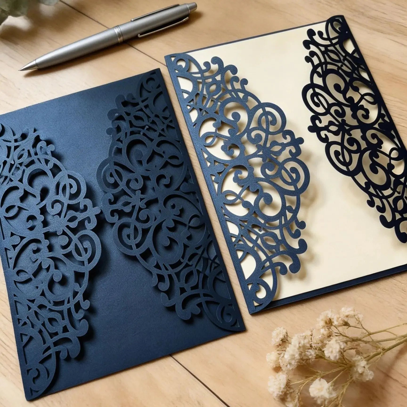 Convites de Casamento Laser Cut em Renda – Pack de 10 | Elegância e Sofisticação