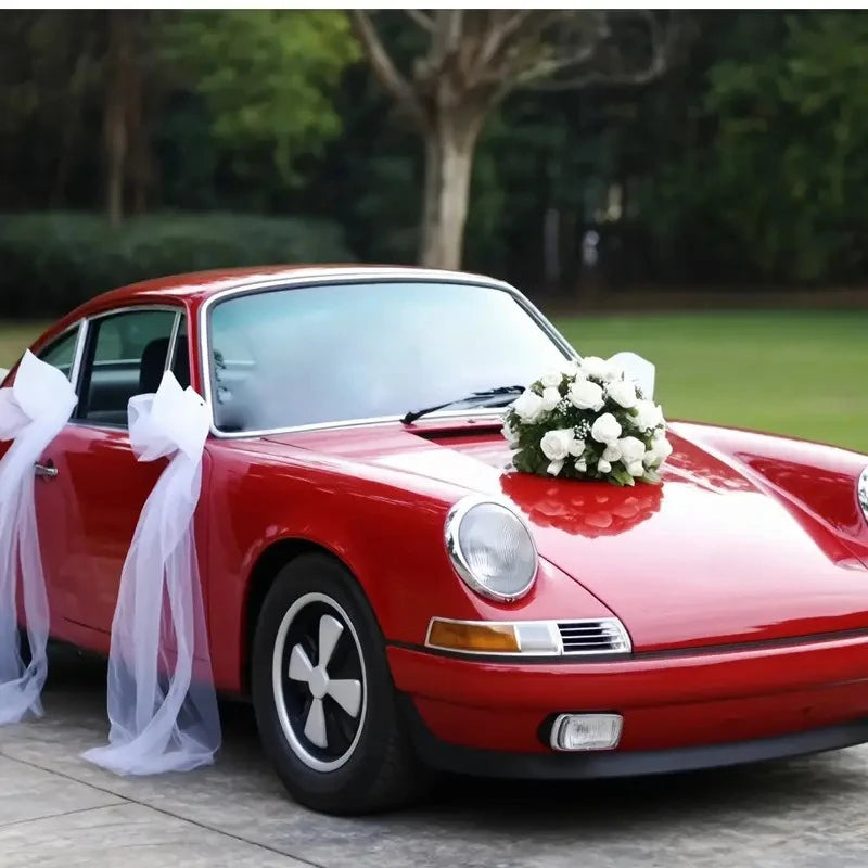 Tule “Just Married” para Carro de Casamento – Pack de 4 Peças