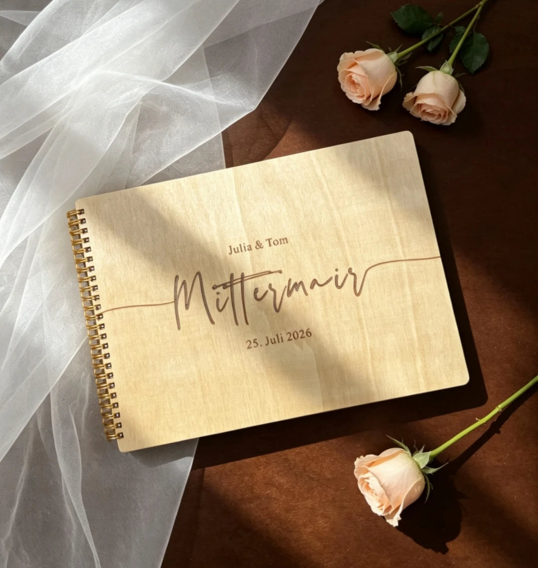 Livro de Honra em Madeira Gravado a Laser | Álbum Personalizado para Casamento
