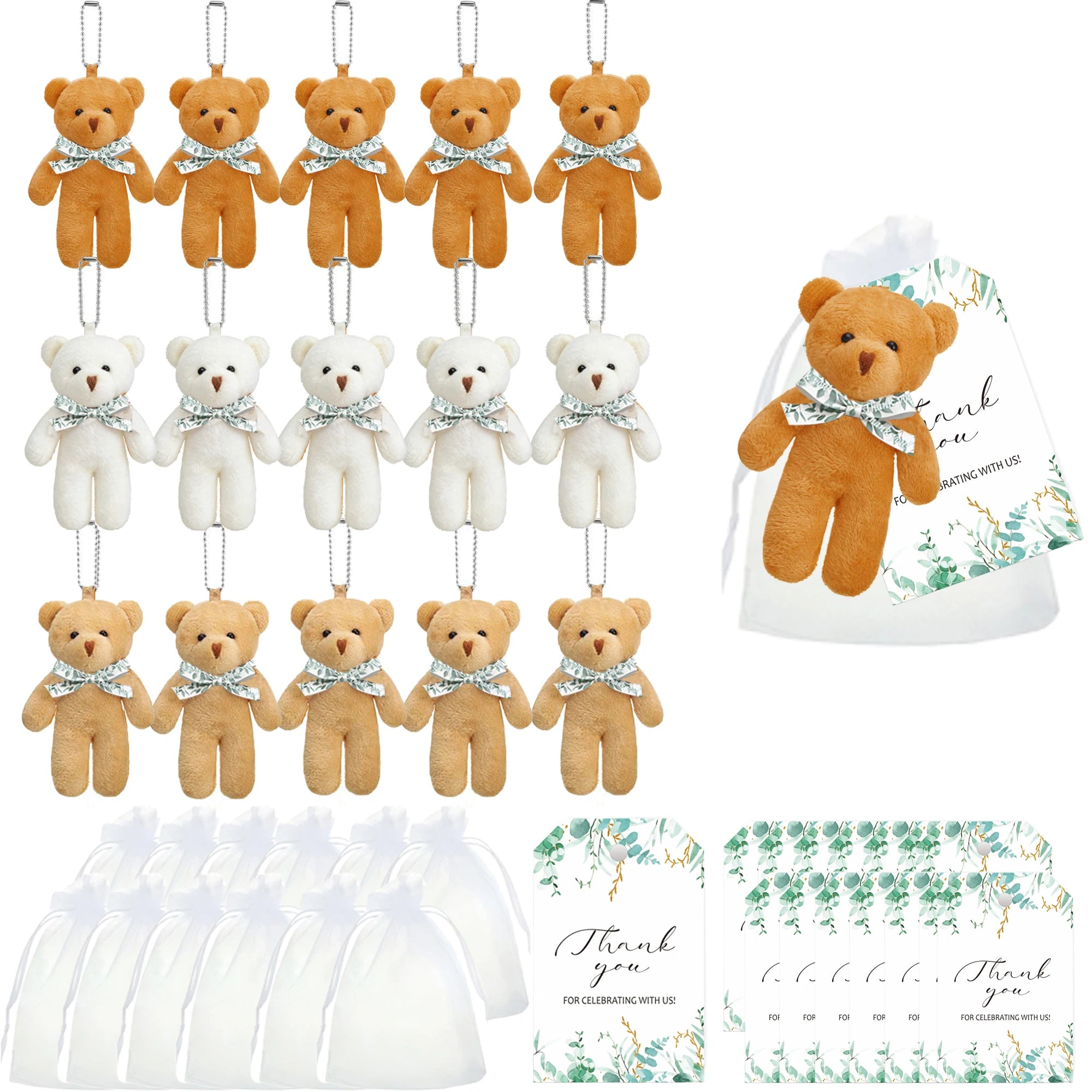 Mini Ursinhos com Chaveiro e Tag de Agradecimento