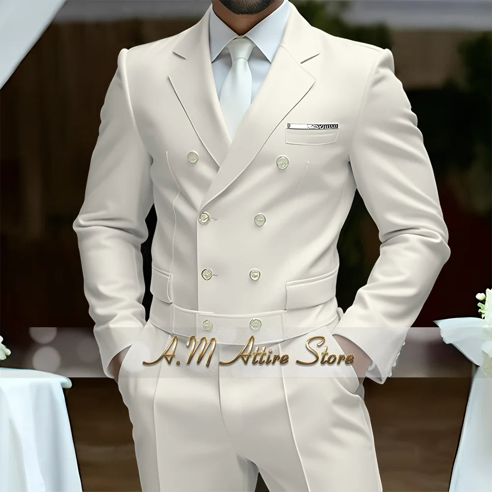 Fato Masculino Branco de Luxo – Blazer Cruzado e Calças Elegantes