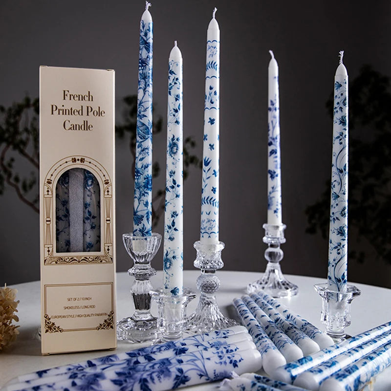 Velas Aromáticas Longas Azul e Branco — Kit com 2 Unidades