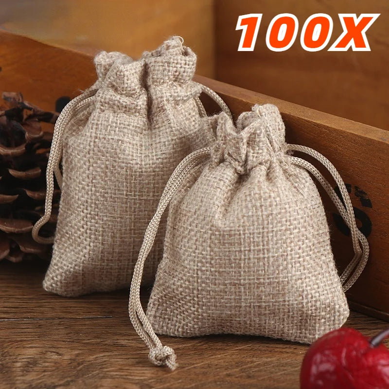 Saquinhos de Juta com Cordão para Lembranças — Kit com 100 Unidades