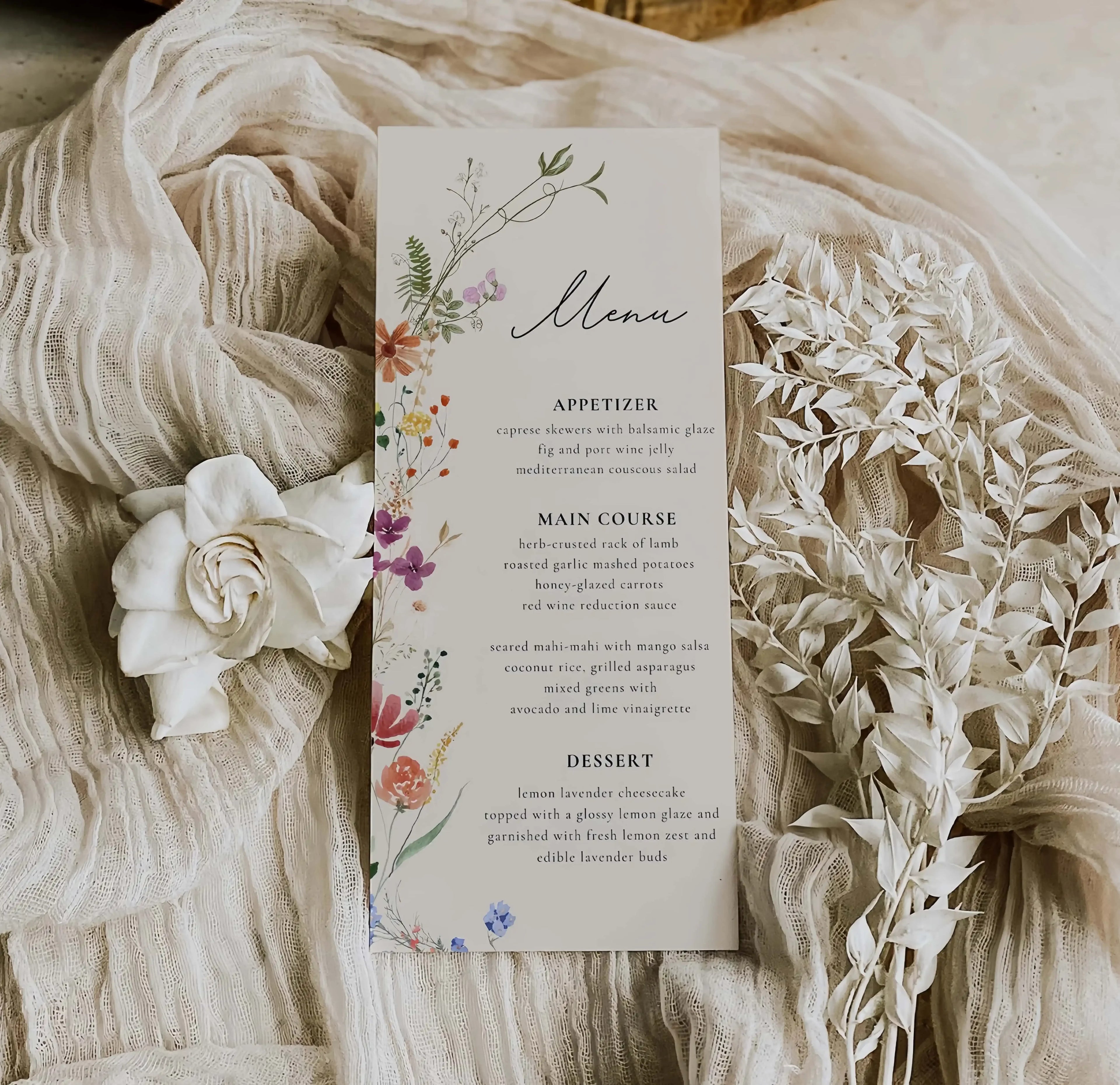 Menus de Casamento Premium com Impressão Letterpress