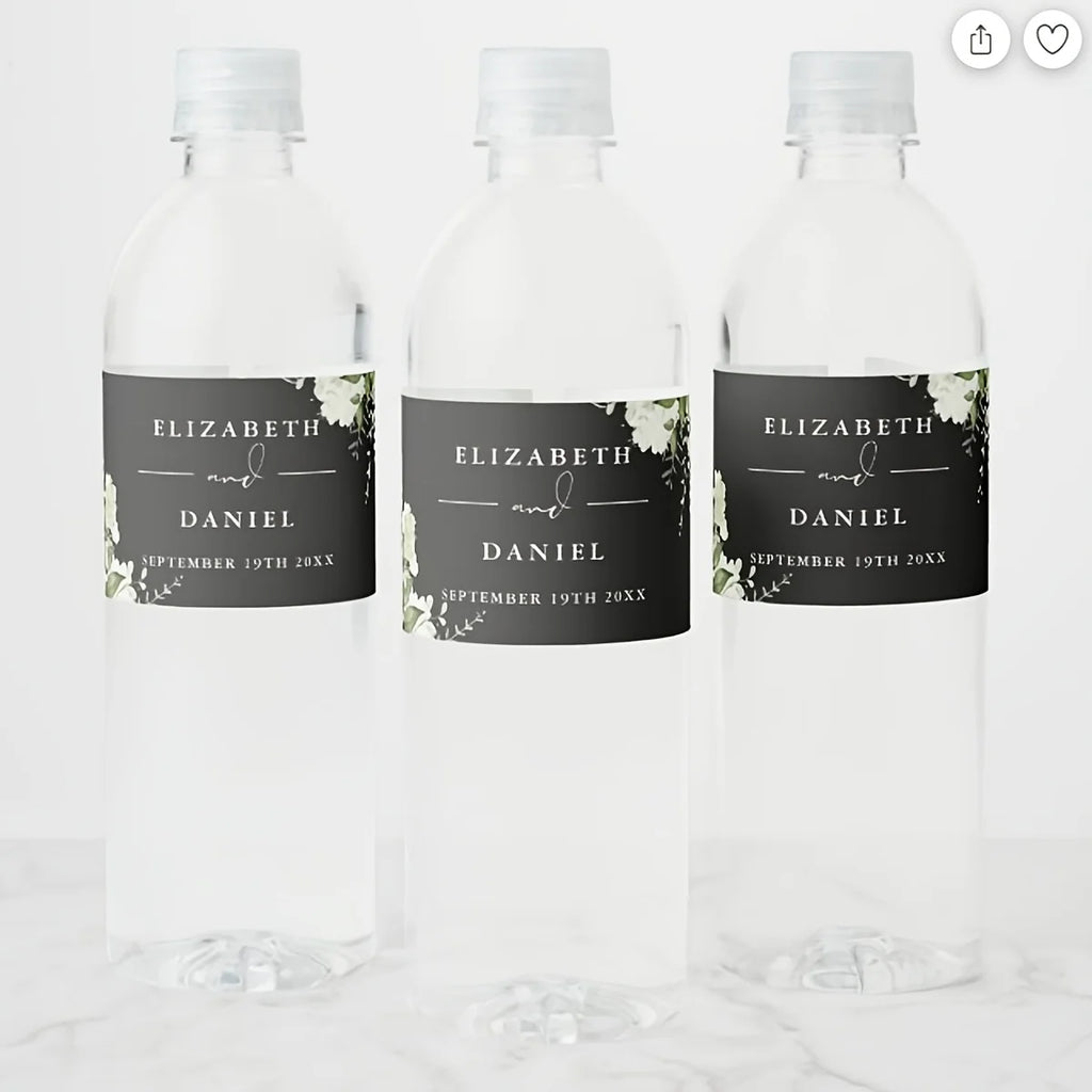 Etiquetas Personalizadas para Garrafas de Água de Casamento — Kit com 30 Unidades