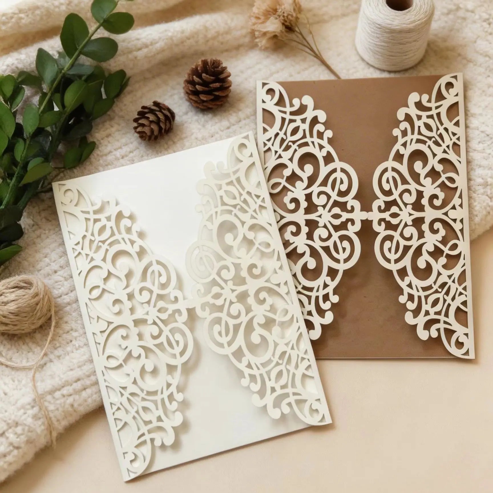 Convites de Casamento Laser Cut em Renda – Pack de 10 | Elegância e Sofisticação
