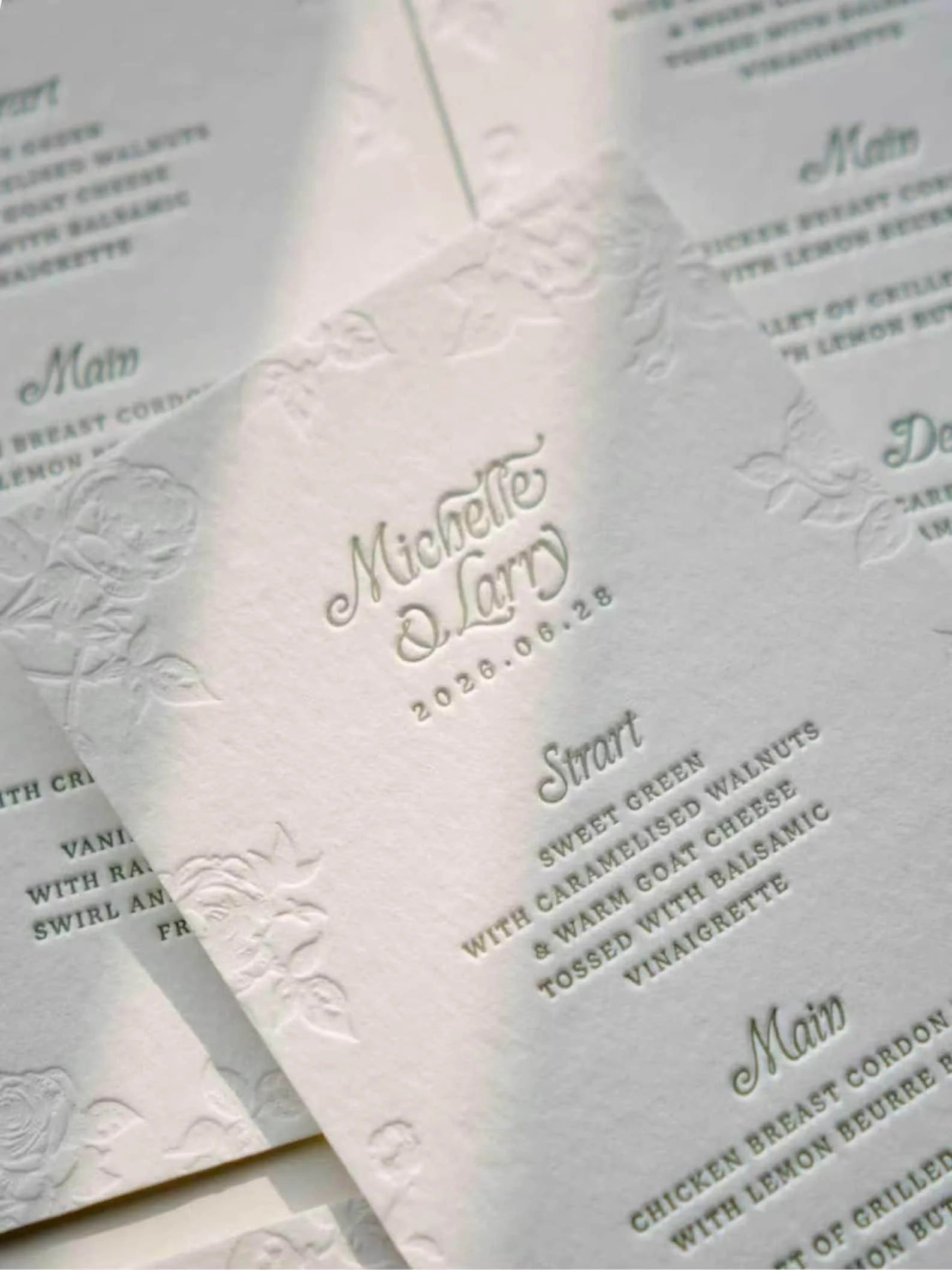 Menus de Casamento Letterpress Personalizados