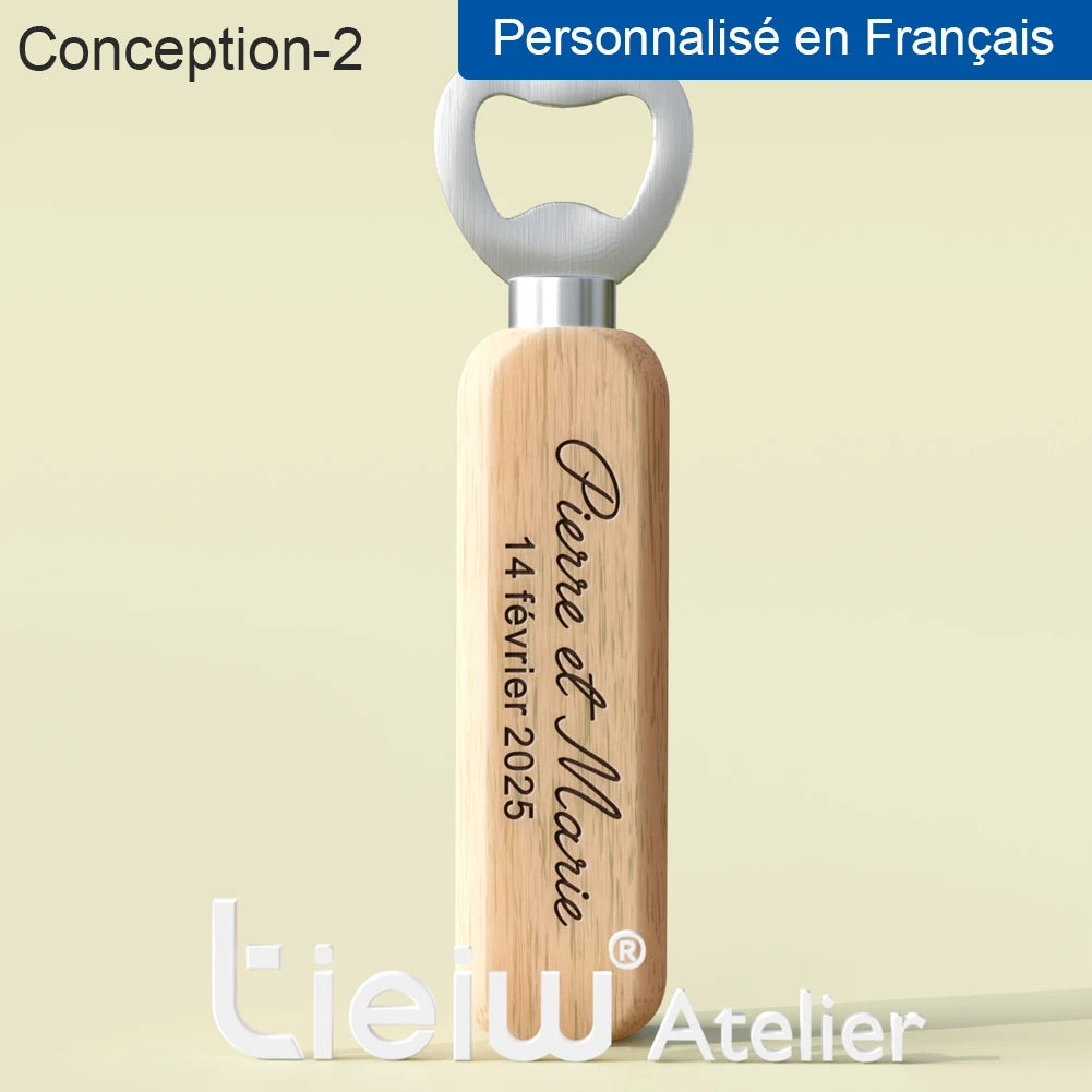 Abridores de Garrafa em Madeira Personalizados – Lembrança de Casamento (12 Peças)