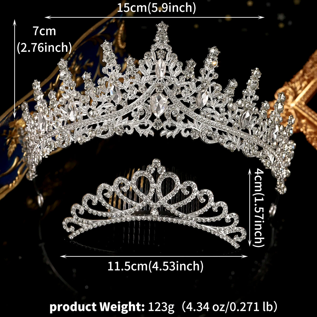 Conjunto de Tiaras em Cristal Prateado