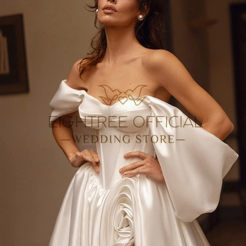 Vestido de Noiva Boho A-Line com Fenda Lateral e Decote Coração