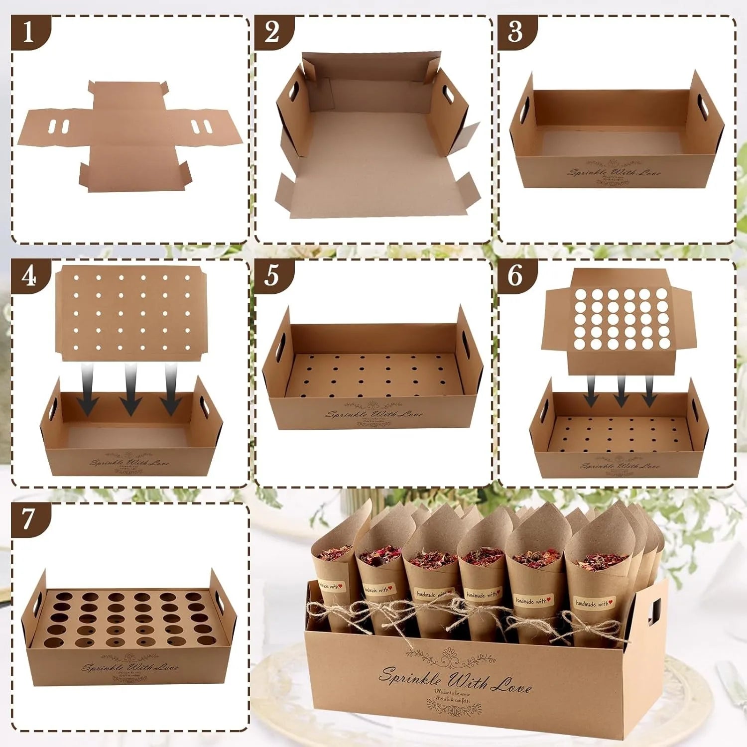 Conjunto de 30 Cones para Confettis com Caixa Suporte – Decoração para Casamentos