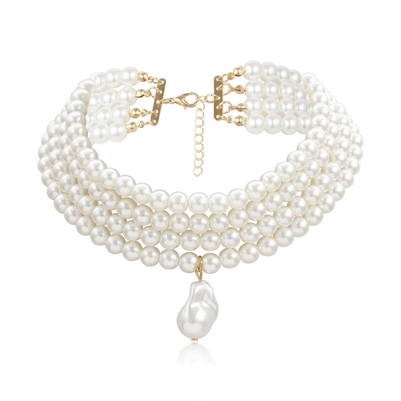Colar Choker de Pérolas em Camadas
