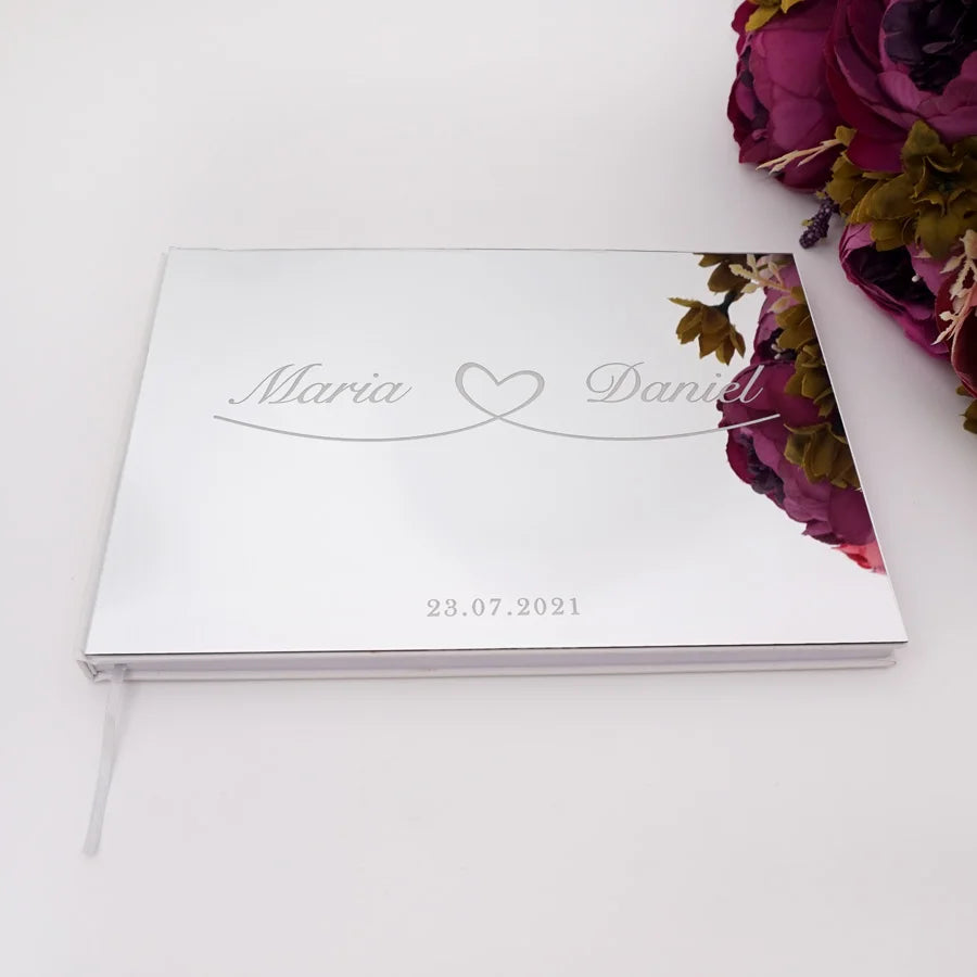 Livro de Honra Personalizado com Capa Espelhada em Acrílico | Álbum Horizontal para Casamento