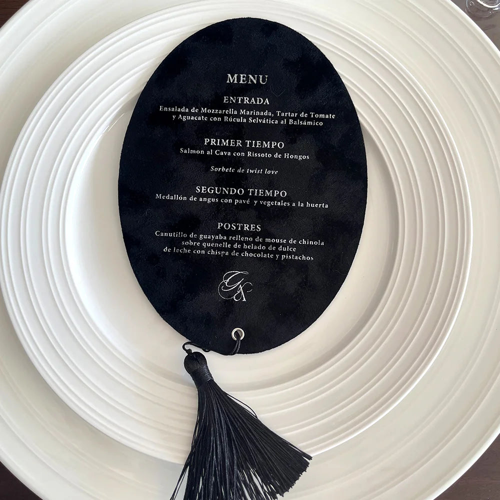 Menu de Casamento Redondo Personalizado com Borla