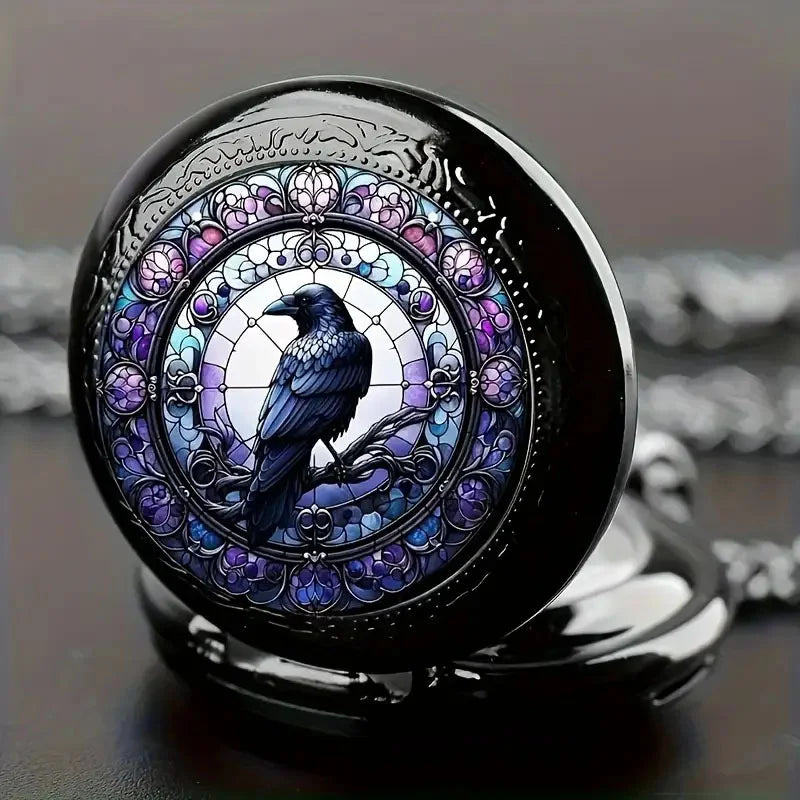 Relógio de Bolso Vintage com Corvo