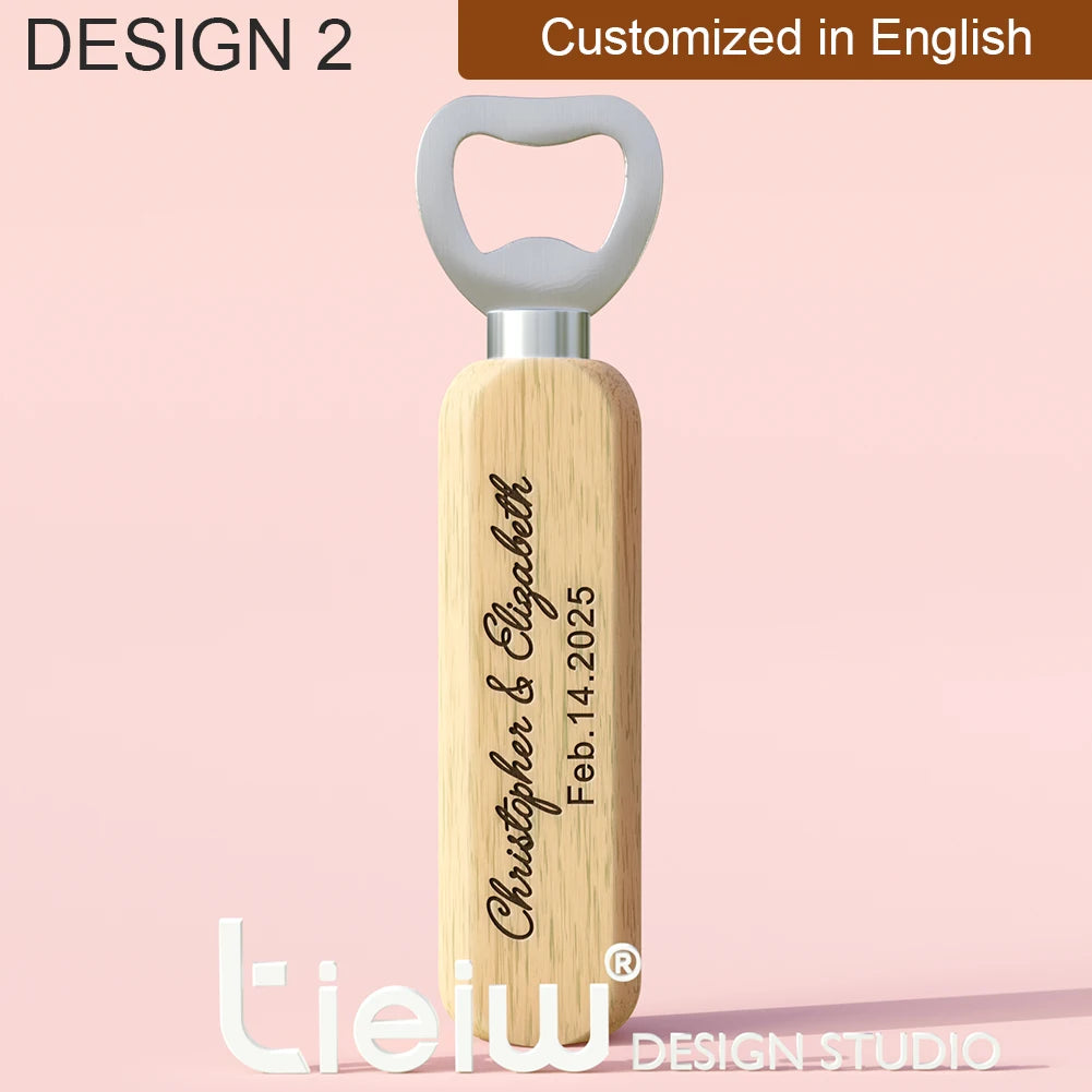 Abridores de Garrafa em Madeira Personalizados – Lembrança de Casamento (12 Peças)