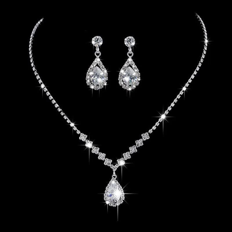 Conjunto de Joias de Noiva com Cristais – Colar e Brincos Elegantes