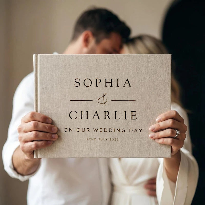 Livro de Honra em Linho Personalizado | Livro de Assinaturas para Casamento